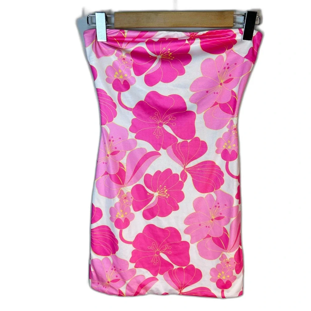 Hello Molly NWT Women's Pink White Tropical Floral Strapless Mini Dress Size XS